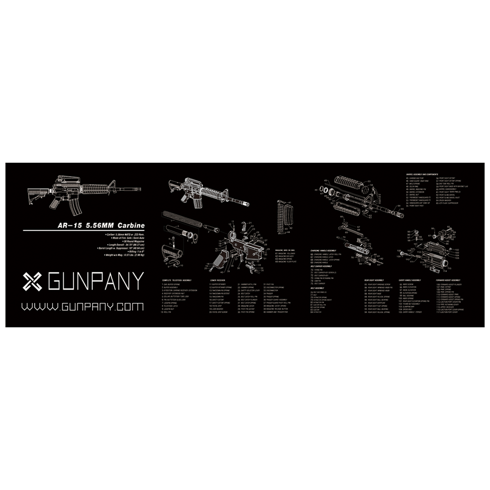Оружейный коврик-мат Gunpany AR15, резиновый, размер 915x305мм